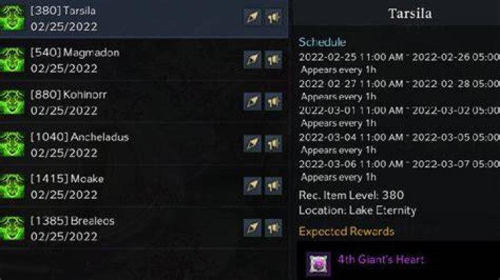 Lost Ark Tarsila Spawn Dates